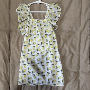 NWT Lil Lemons Girls Lemon Print Ruffle Sleeve Size 3T Organic Cotton Tie Back